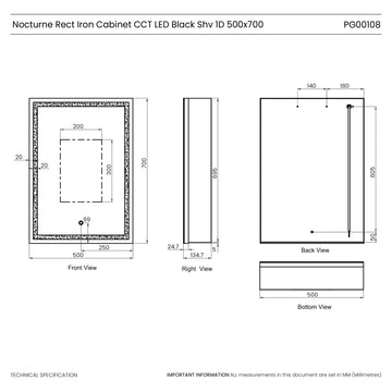 Nocturne Black LED Bathroom Mirror Cabinet #size_500mm-x-700mm