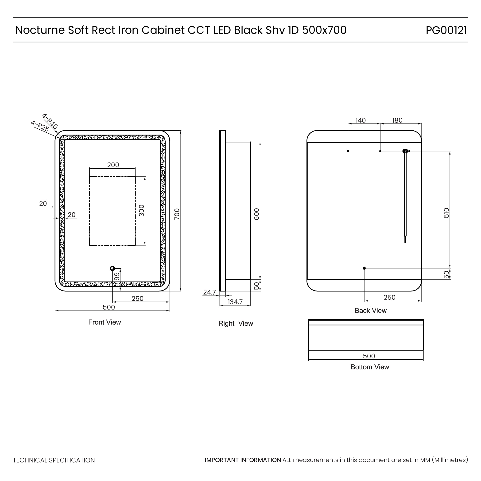Nocturne Curve Black LED Bathroom Mirror Cabinet #size_500mm-x-700mm