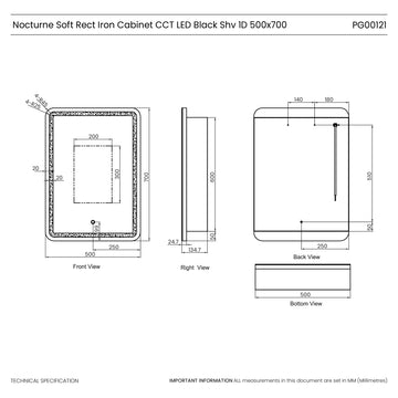 Nocturne Curve Black LED Bathroom Mirror Cabinet #size_500mm-x-700mm