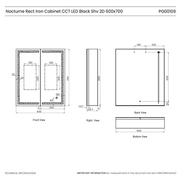 Nocturne Black LED Bathroom Mirror Cabinet #size_600mm-x-700mm