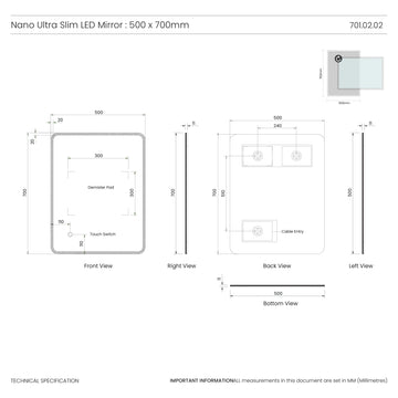 Nano Ultra-slim LED Bathroom Mirror #size_500mm-x-700mm