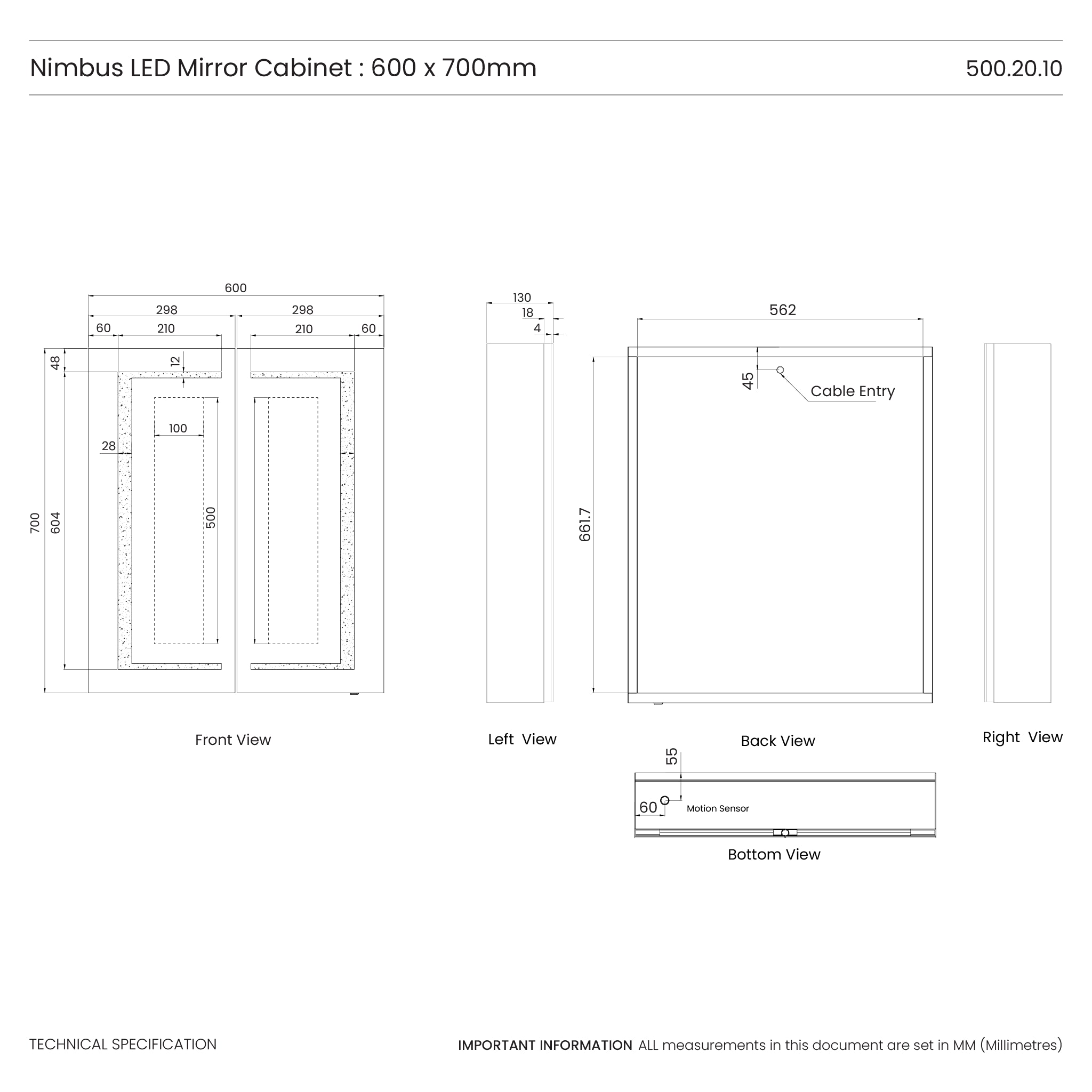 Nimbus 600x700mm LED Bathroom Mirror Cabinet