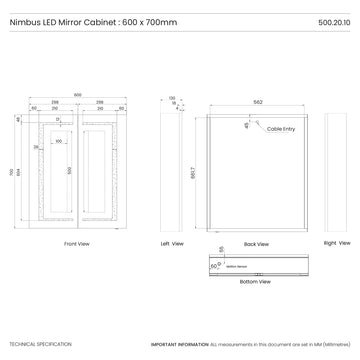 Nimbus LED Bathroom Mirror Cabinet #size_600mm-x-700mm