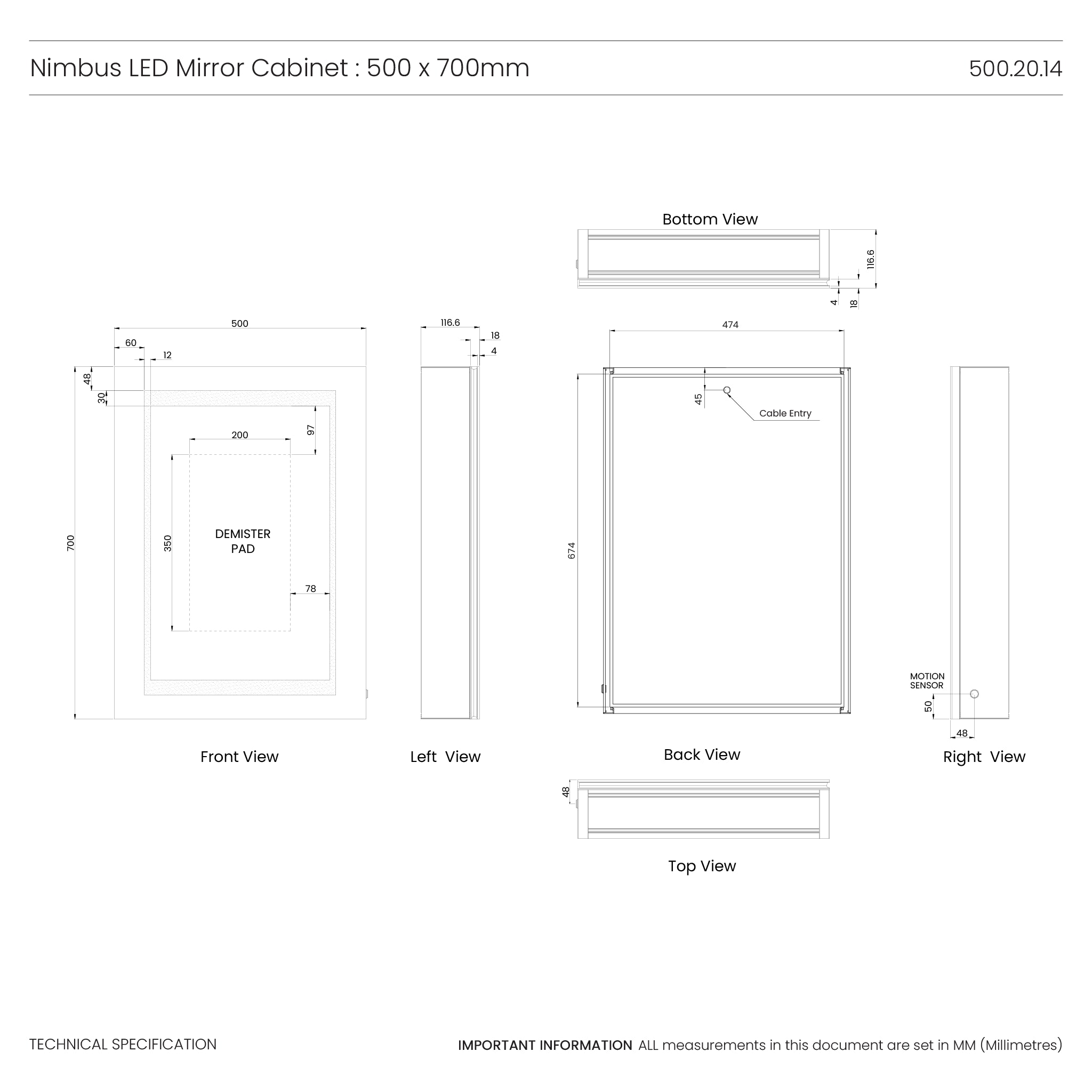 Nimbus 500x700mm LED Bathroom Mirror Cabinet