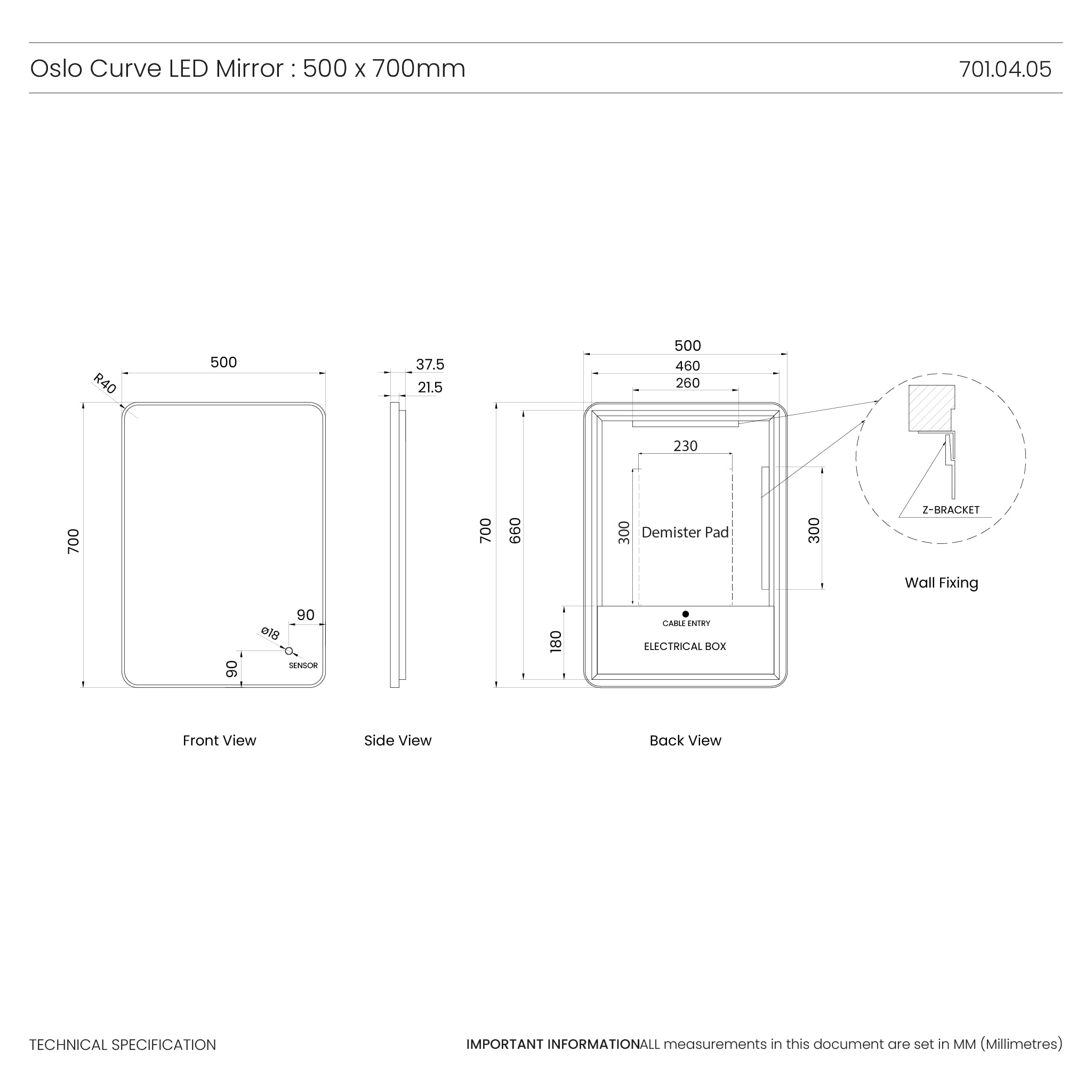 Oslo Curve LED Bathroom Mirror #size_500mm-x-700mm