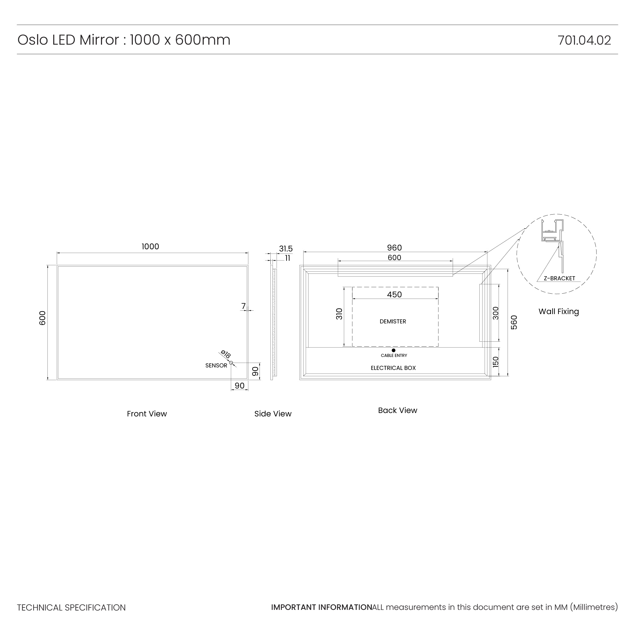 Oslo LED Bathroom Mirror #size_1000mm-x-600mm