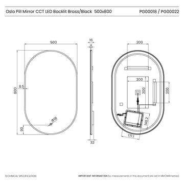 Oslo Pill-Shaped LED Bathroom Mirror #colour_brass