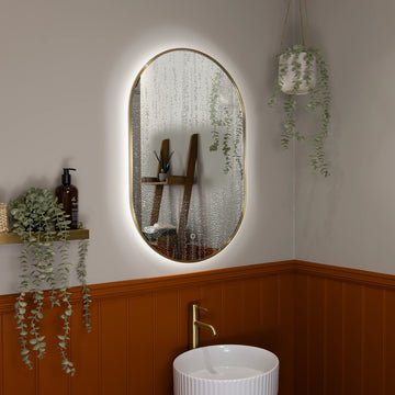Oslo Pill-Shaped LED Bathroom Mirror #colour_brass