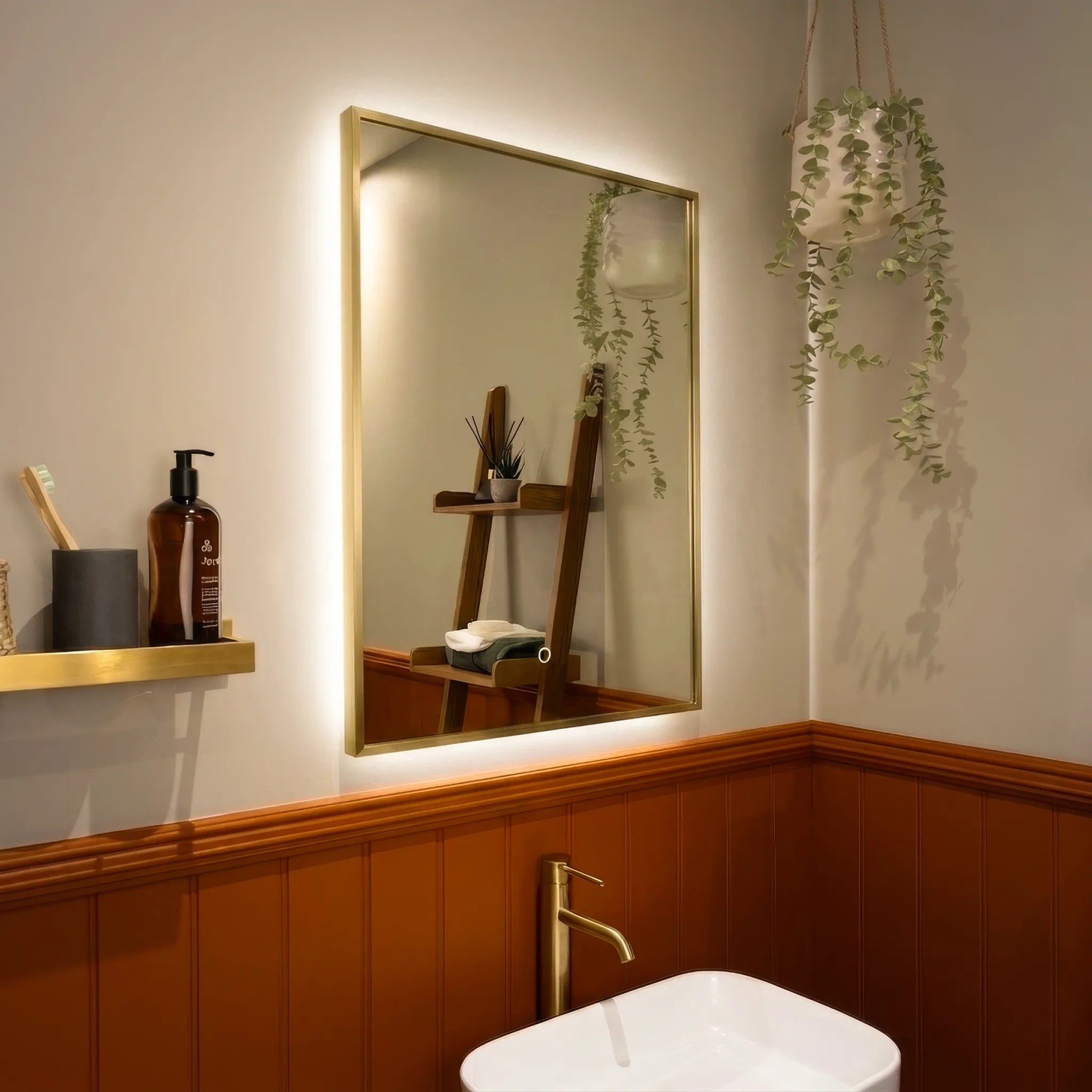 Oslo Rectangle LED Bathroom Mirror #colour_brass