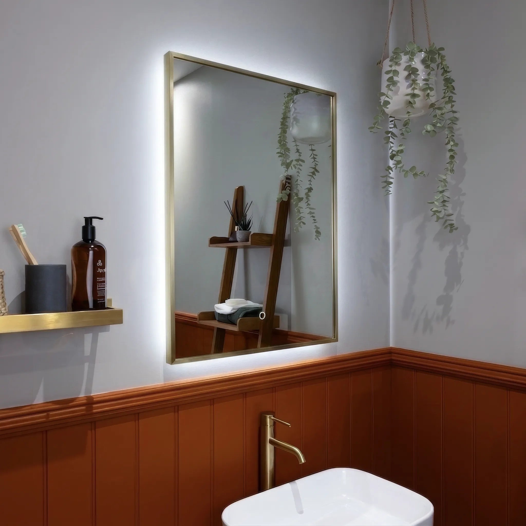 Oslo Rectangle LED Bathroom Mirror #colour_brass