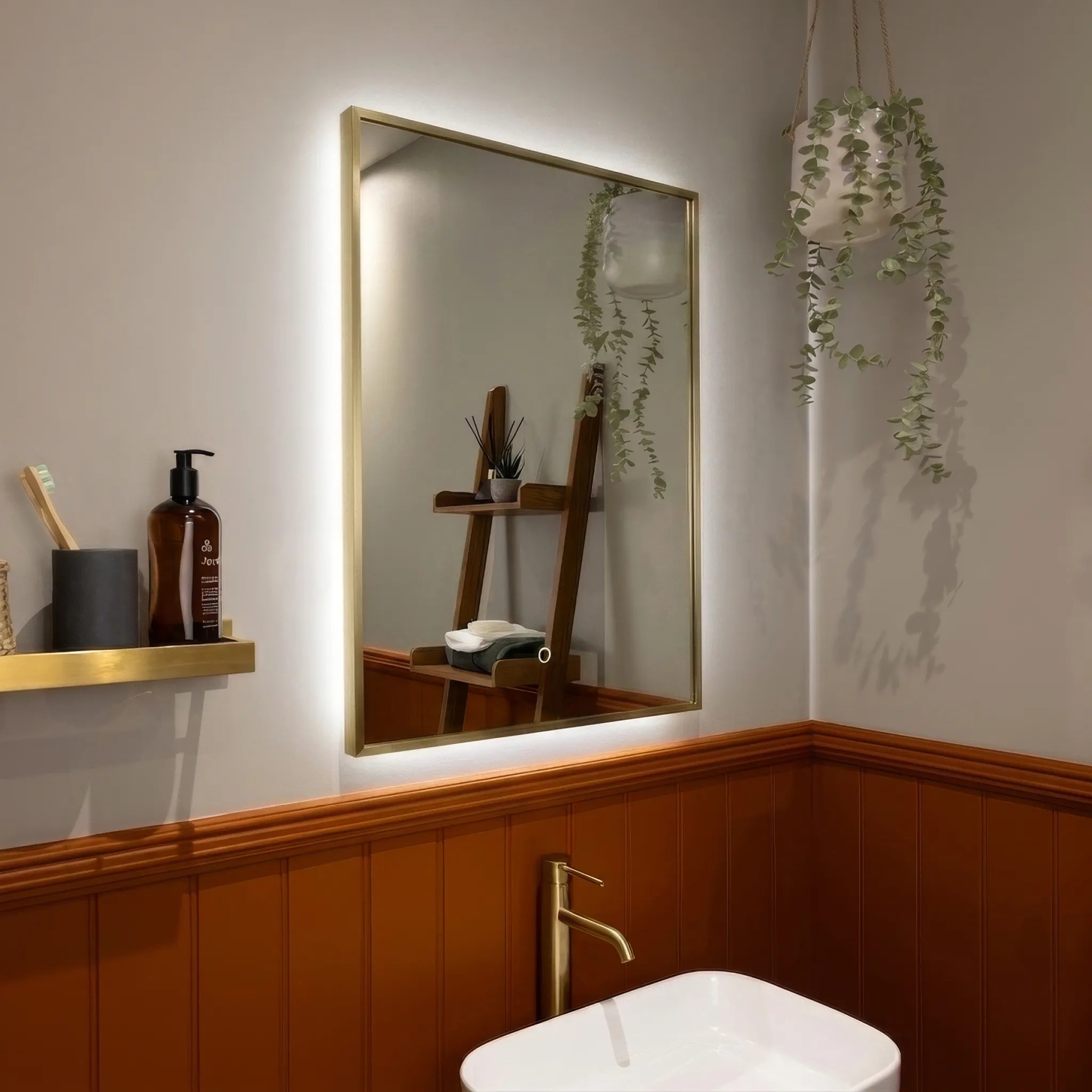 Oslo Rectangle LED Bathroom Mirror #colour_brass