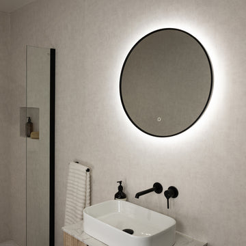 Oslo Matt Black LED Round Bathroom Mirror 600mm
