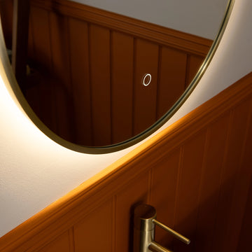 Oslo Pill-Shaped LED Bathroom Mirror #colour_brass