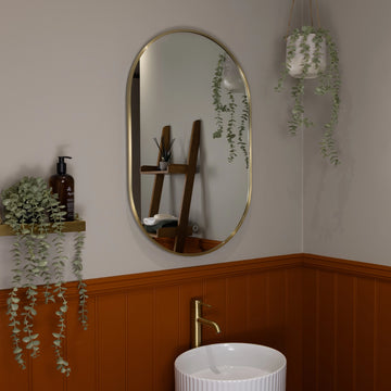 Oslo Pill-Shaped LED Bathroom Mirror #colour_brass
