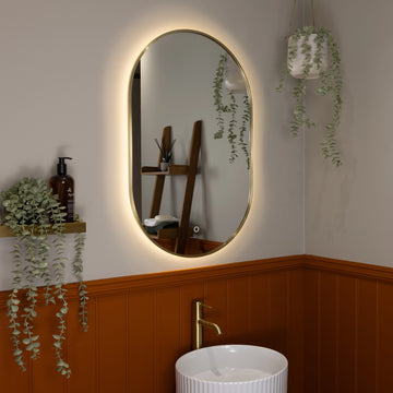 Oslo Pill-Shaped LED Bathroom Mirror #colour_brass