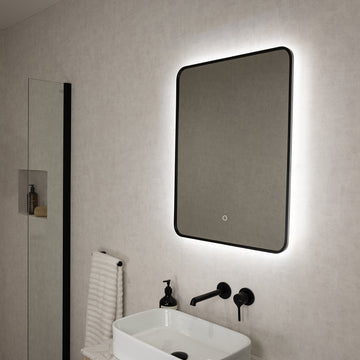 Oslo Matt Black LED Curved Bathroom Mirror 500 x 700mm