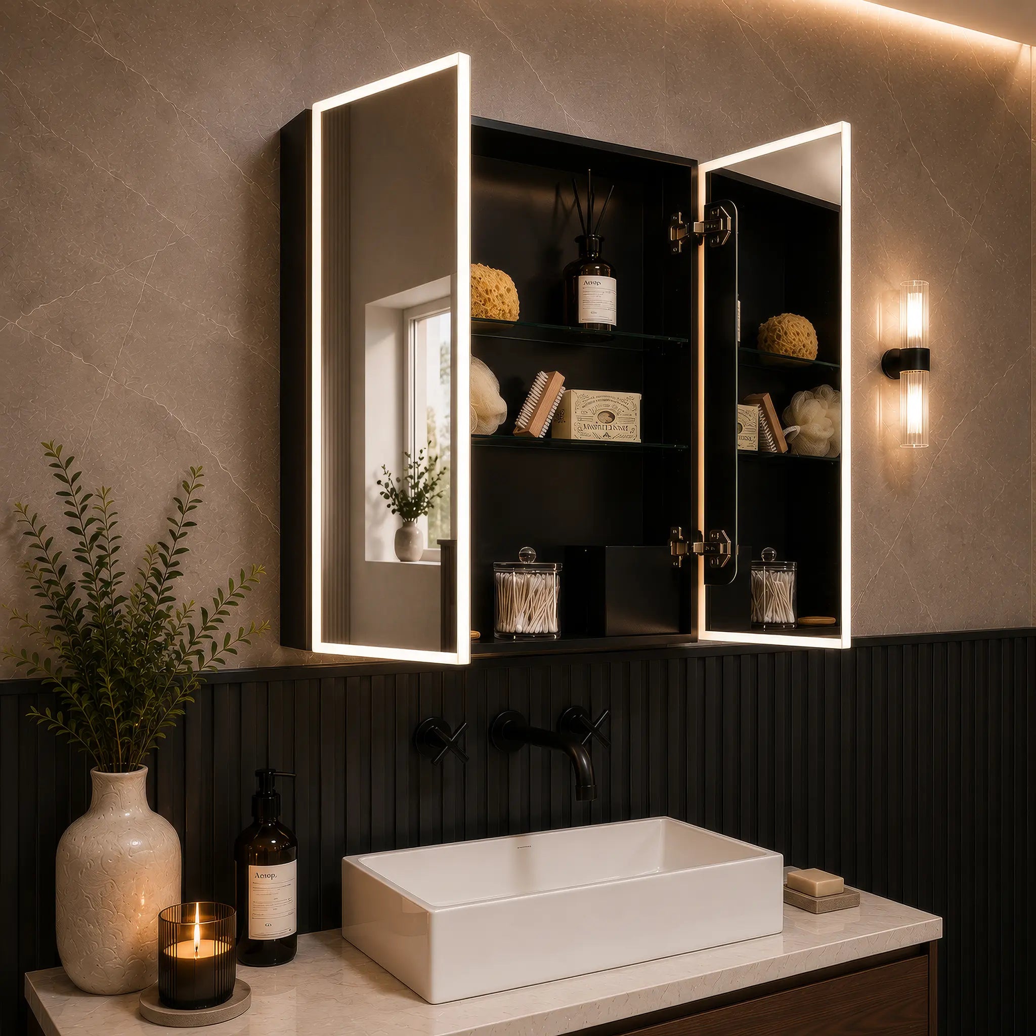 Verve Rechargeable Battery LED Mirror Cabinet 600mm x 700mm