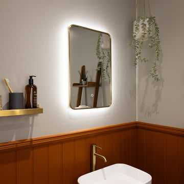 Oslo Brushed Brass LED Curved Bathroom Mirror 400 x 600mm