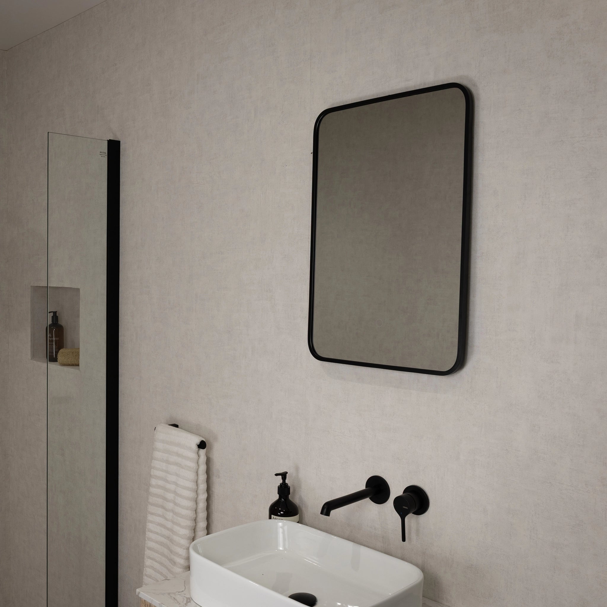 Oslo Matt Black LED Curved Bathroom Mirror 400 x 600mm