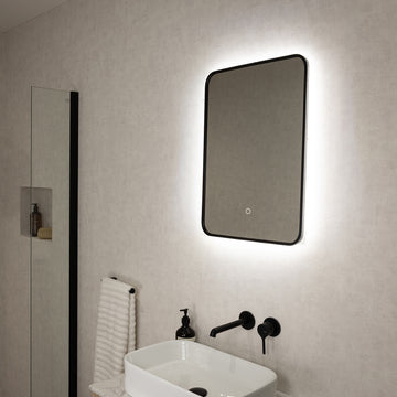 Oslo Matt Black LED Curved Bathroom Mirror 400 x 600mm