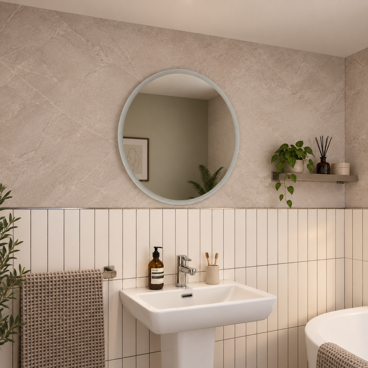 Cypress Round Battery LED Bathroom Mirror #size_600mm