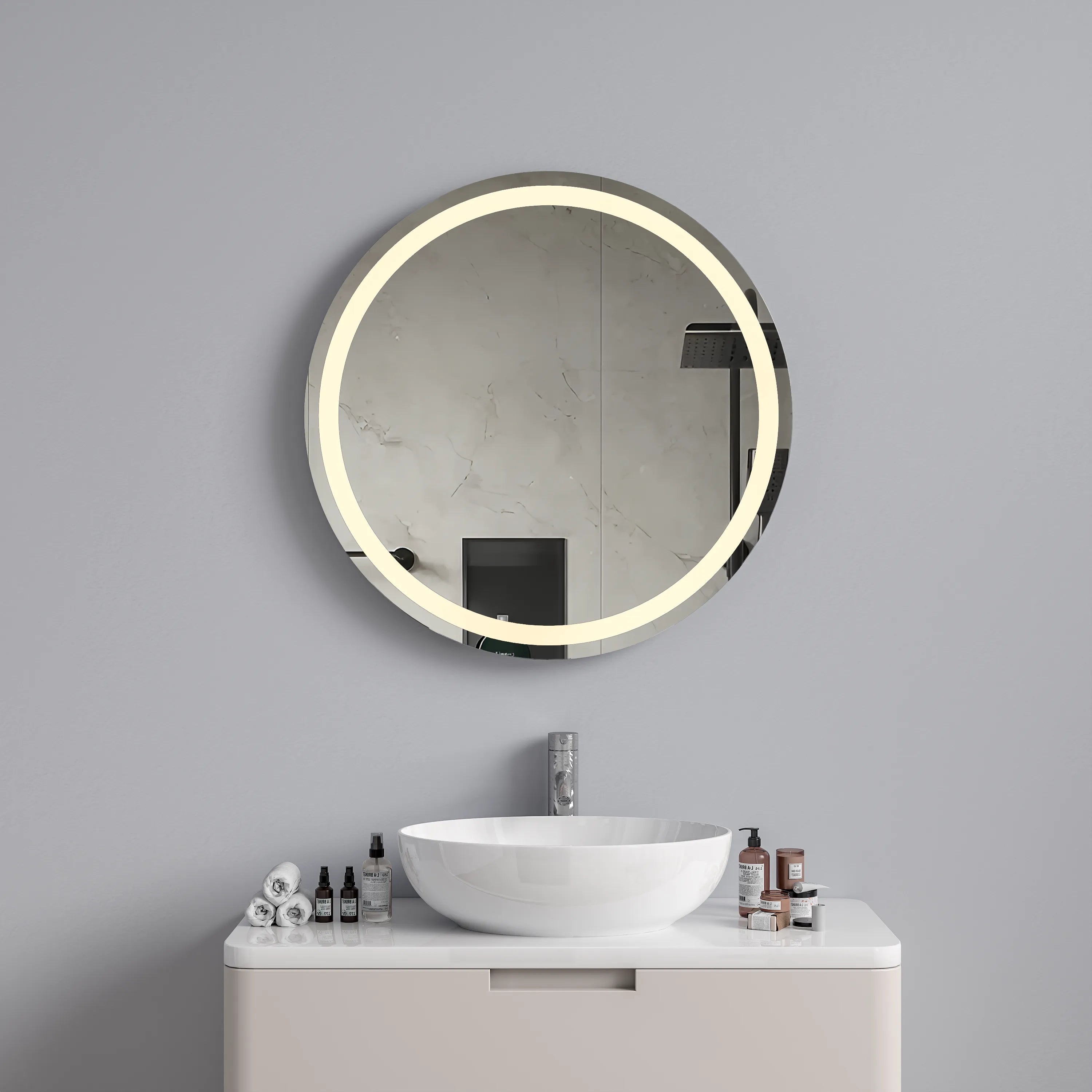 Laurel Round Battery LED Bathroom Mirror #size_500mm