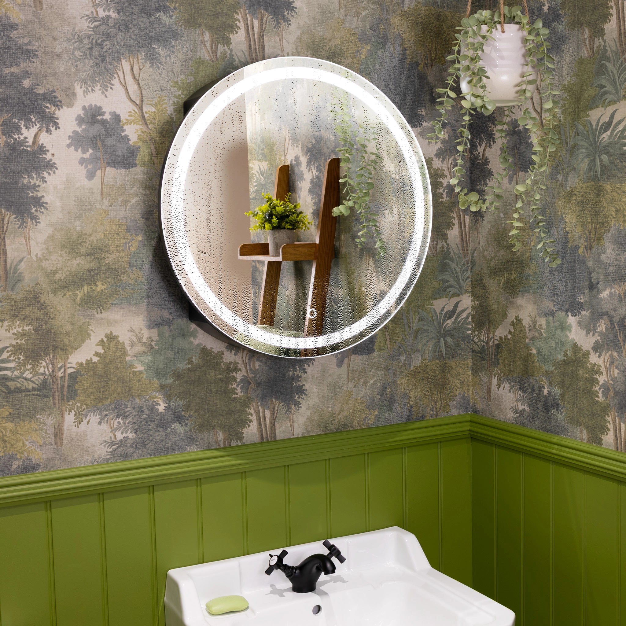 Nocturne Round Black LED Bathroom Mirror Cabinet #size_500mm