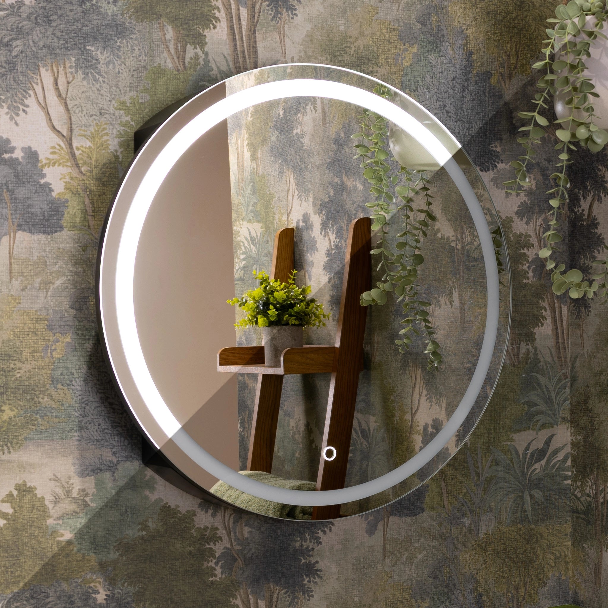 Nocturne Round Black LED Bathroom Mirror Cabinet #size_500mm