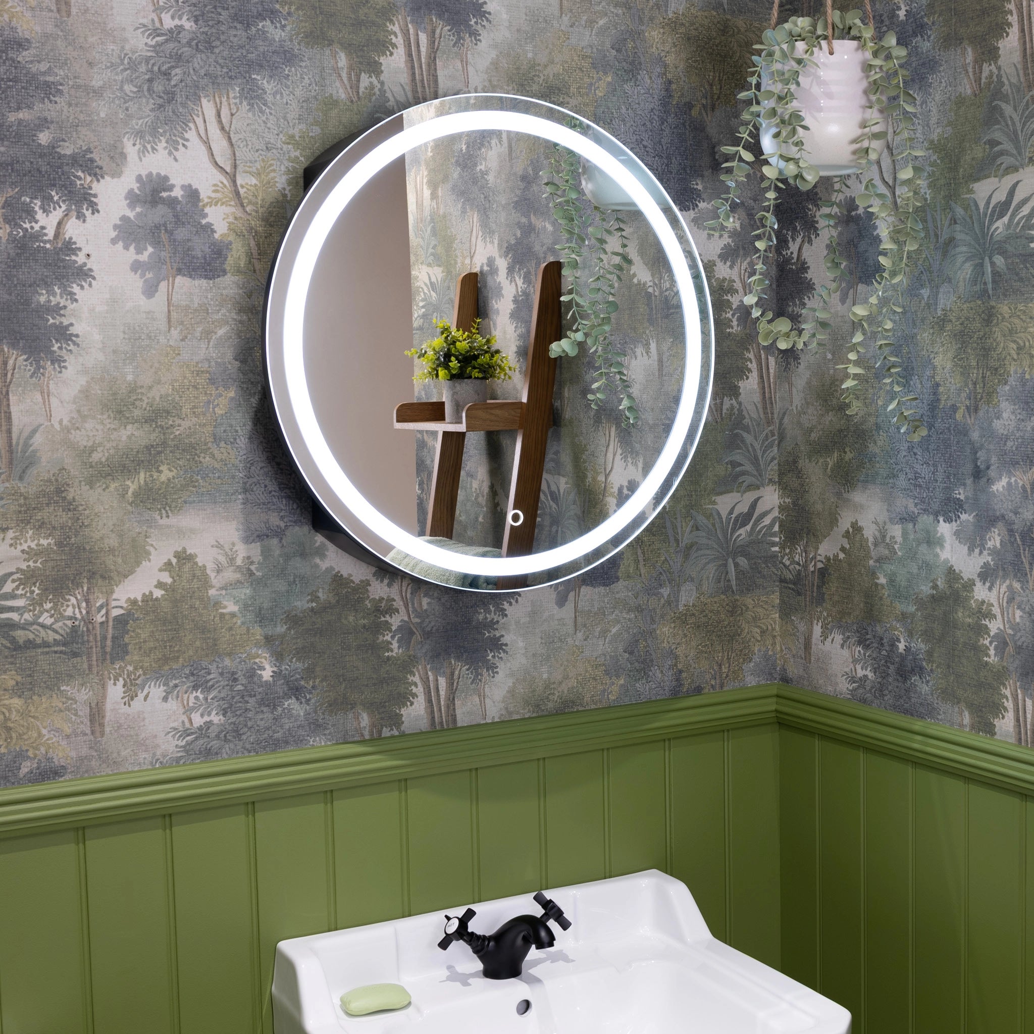 Nocturne Round Black LED Bathroom Mirror Cabinet #size_600mm