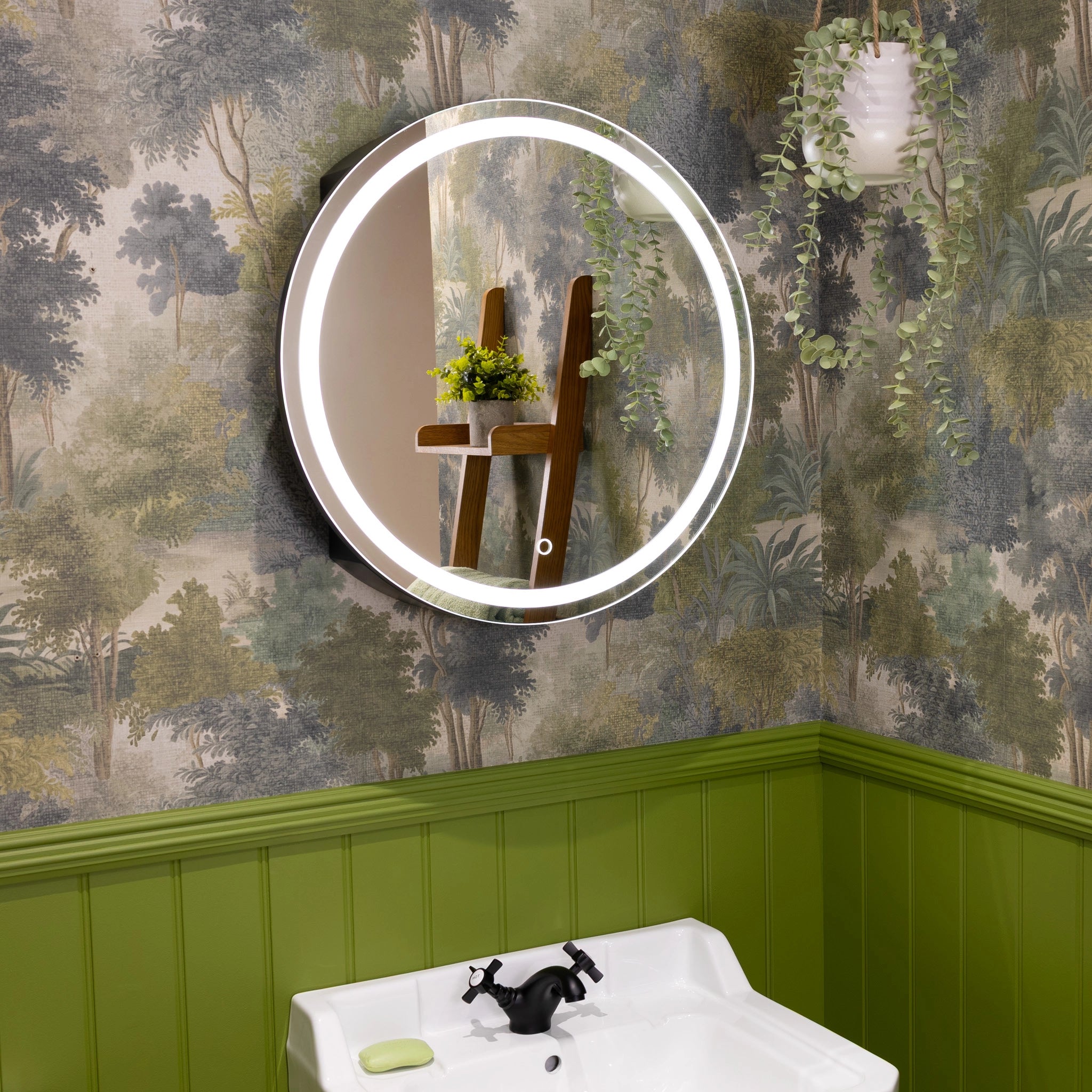 Nocturne Round Black LED Bathroom Mirror Cabinet #size_500mm