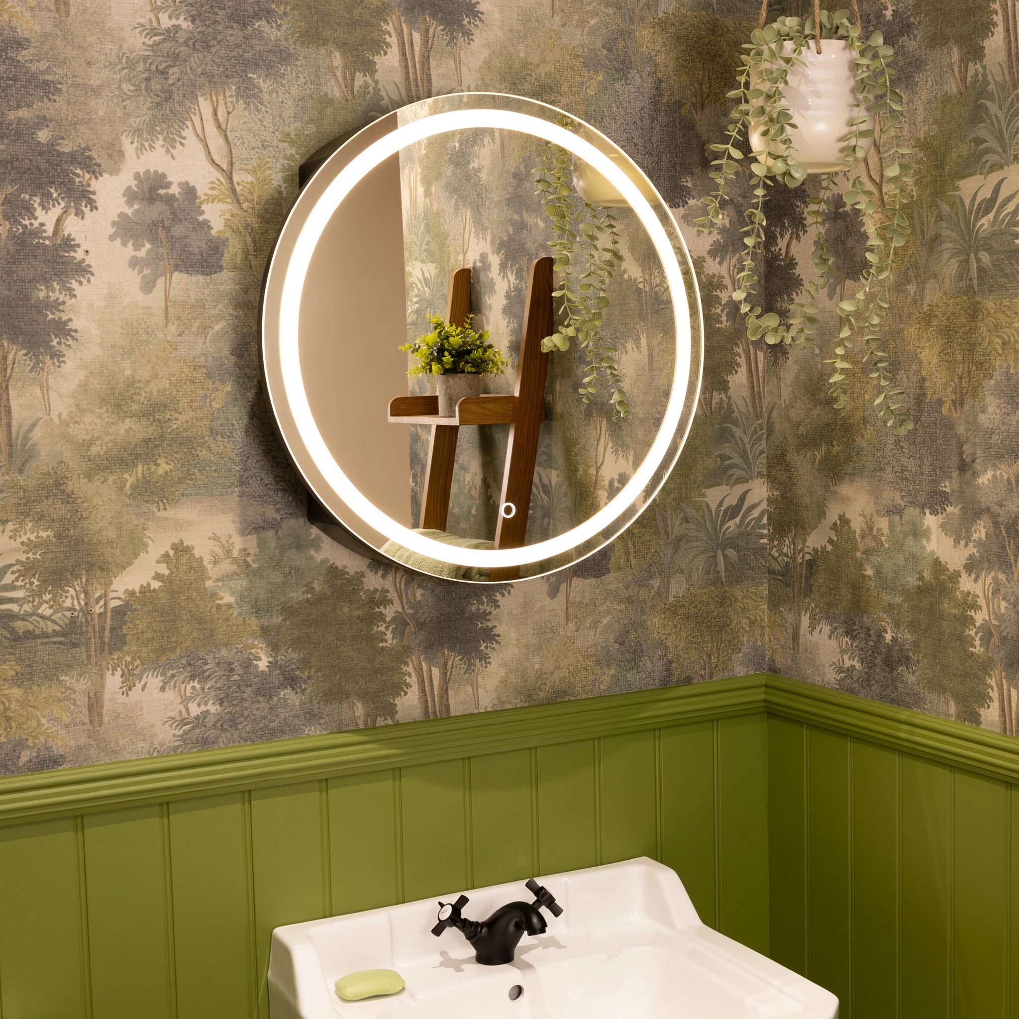 Nocturne Round Black LED Bathroom Mirror Cabinet #size_600mm