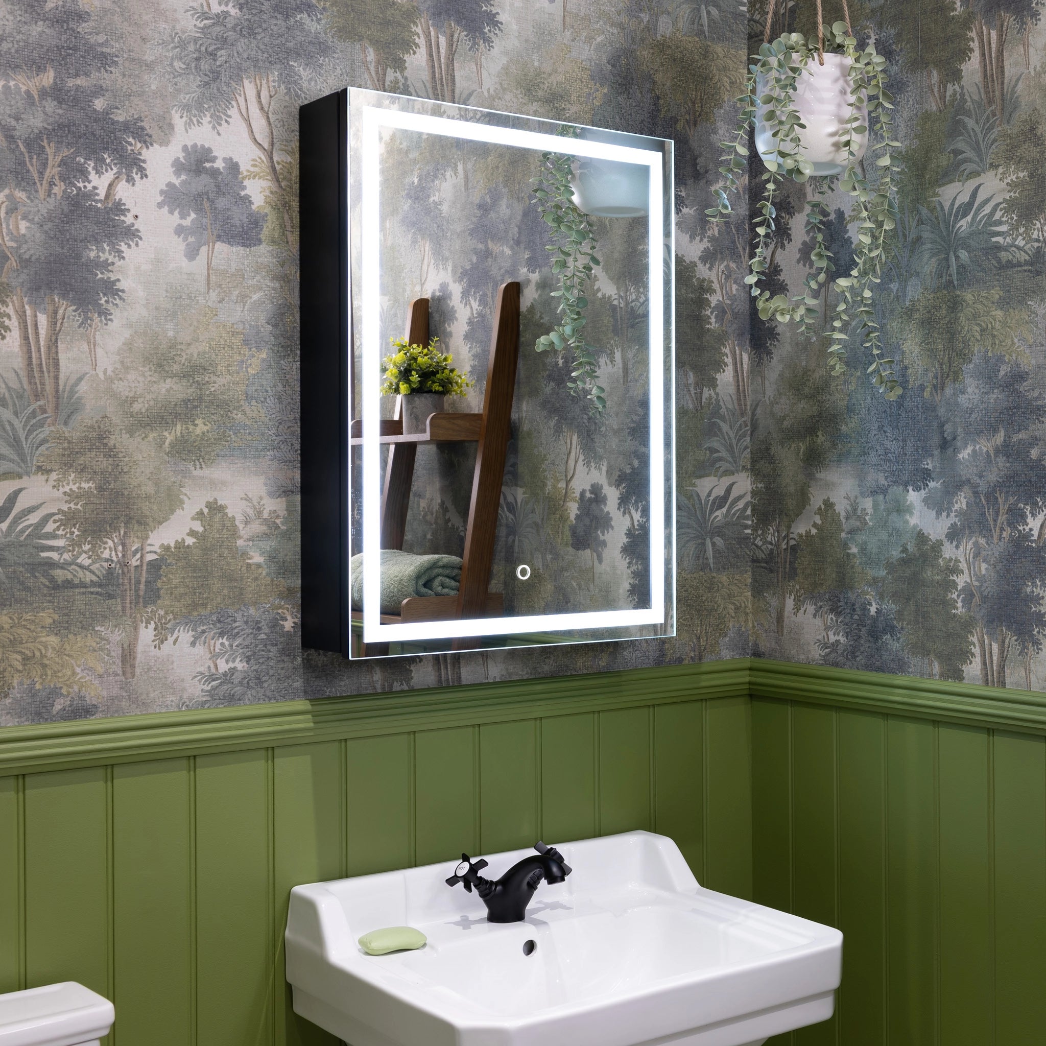 Nocturne Black LED Bathroom Mirror Cabinet #size_500mm-x-700mm