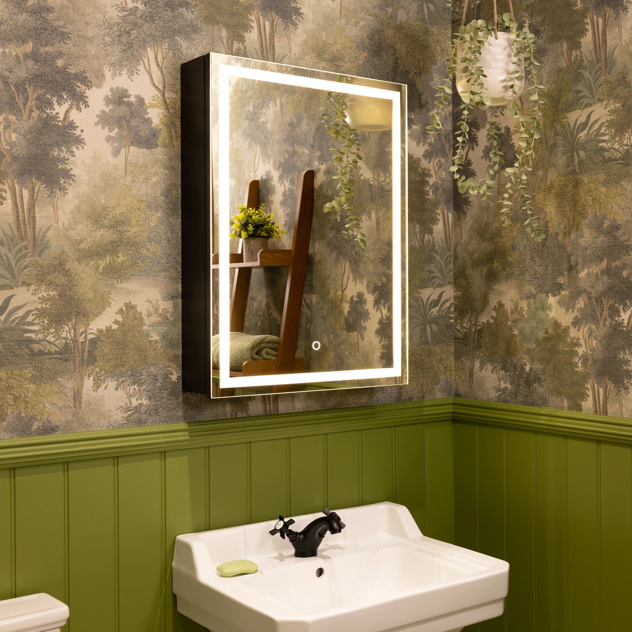 Nocturne Black LED Bathroom Mirror Cabinet #size_400mm-x-600mm