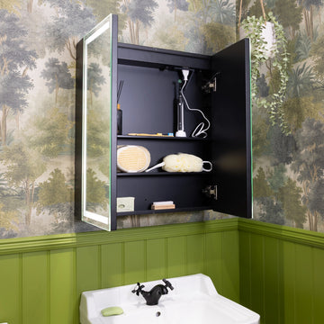 Nocturne Black LED Bathroom Mirror Cabinet #size_600mm-x-700mm