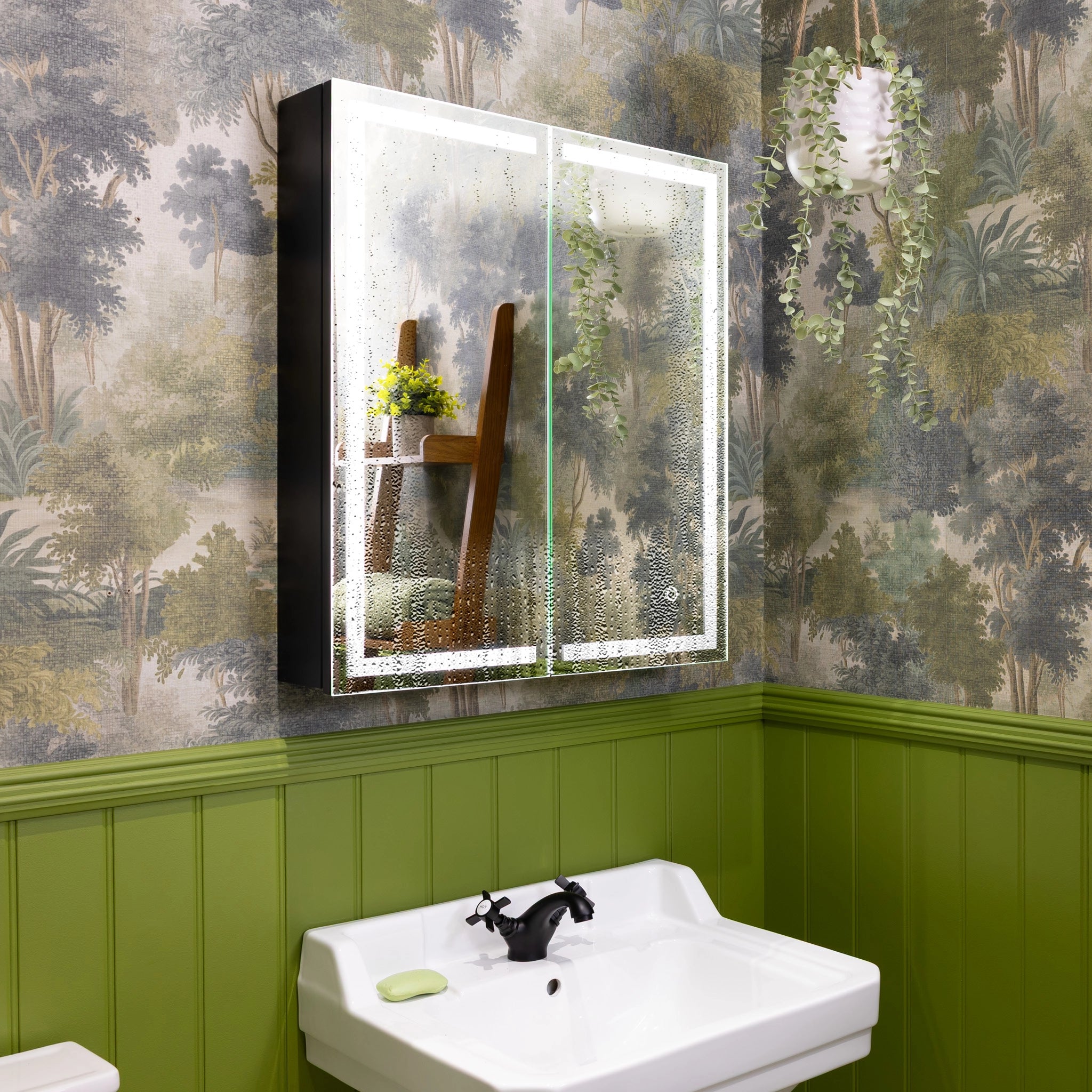 Nocturne Black LED Bathroom Mirror Cabinet #size_600mm-x-700mm