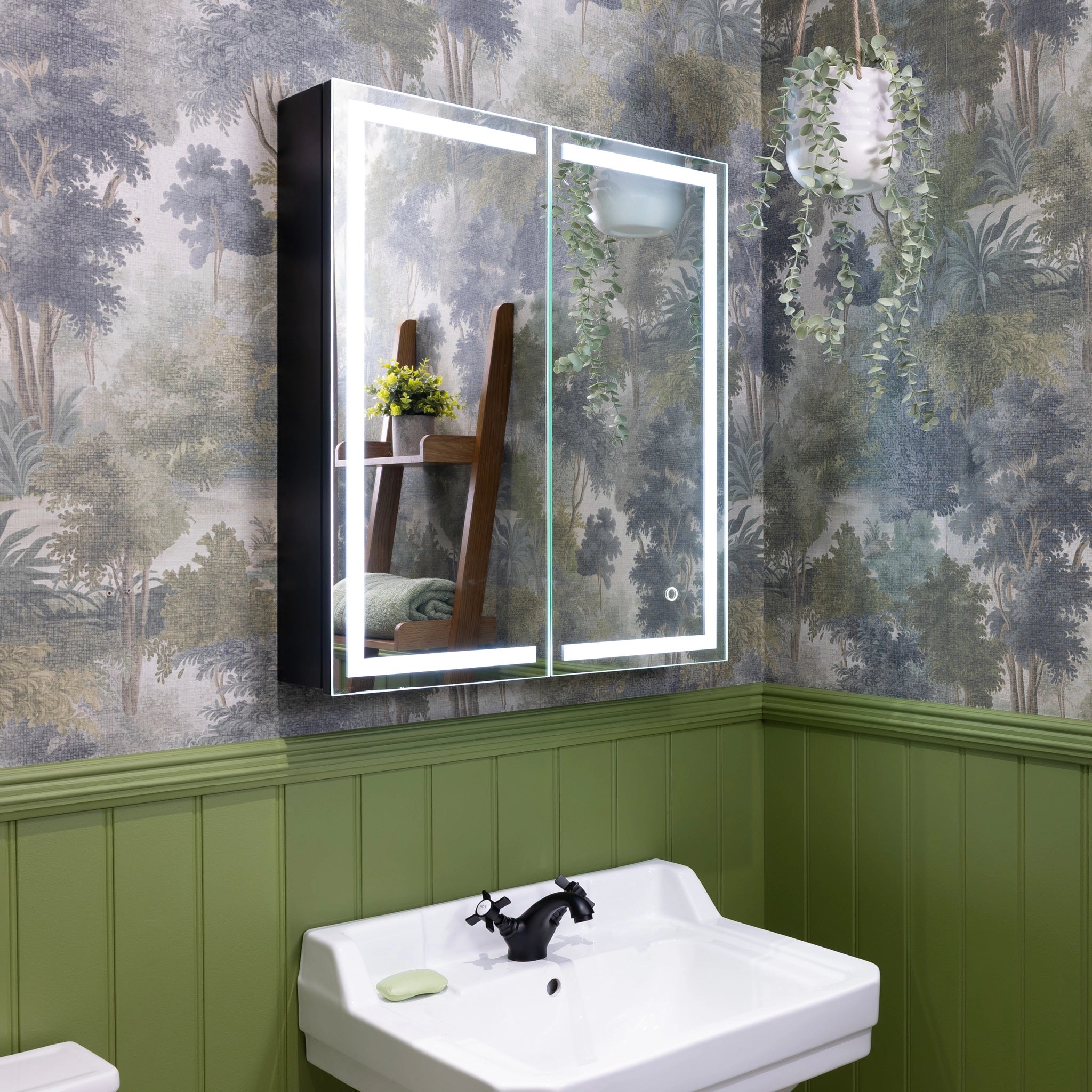 Nocturne Black LED Bathroom Mirror Cabinet #size_600mm-x-700mm