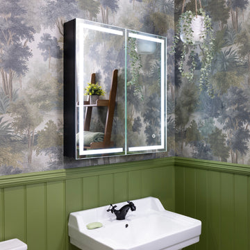 Nocturne Black LED Bathroom Mirror Cabinet #size_600mm-x-700mm