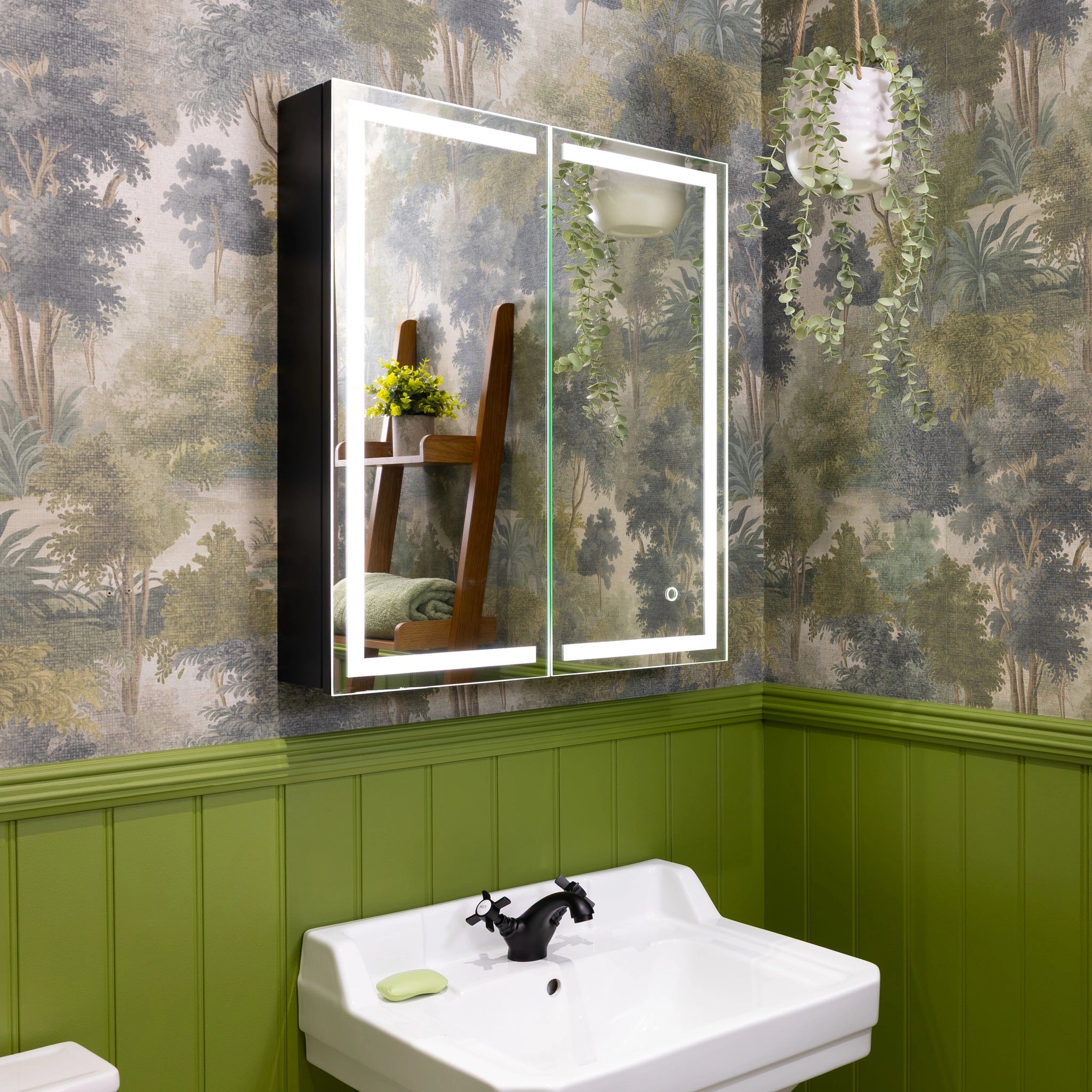 Nocturne Black LED Bathroom Mirror Cabinet #size_600mm-x-700mm