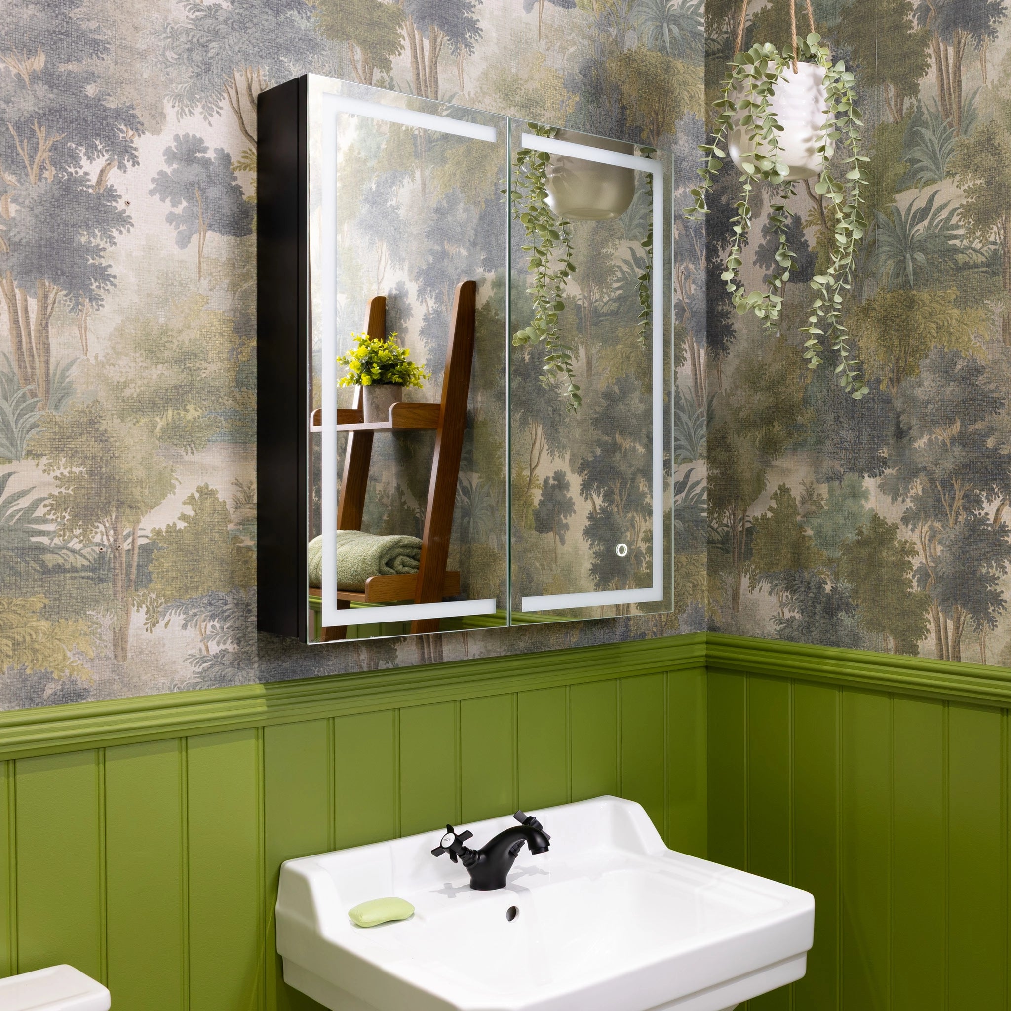 Nocturne Black LED Bathroom Mirror Cabinet #size_600mm-x-700mm