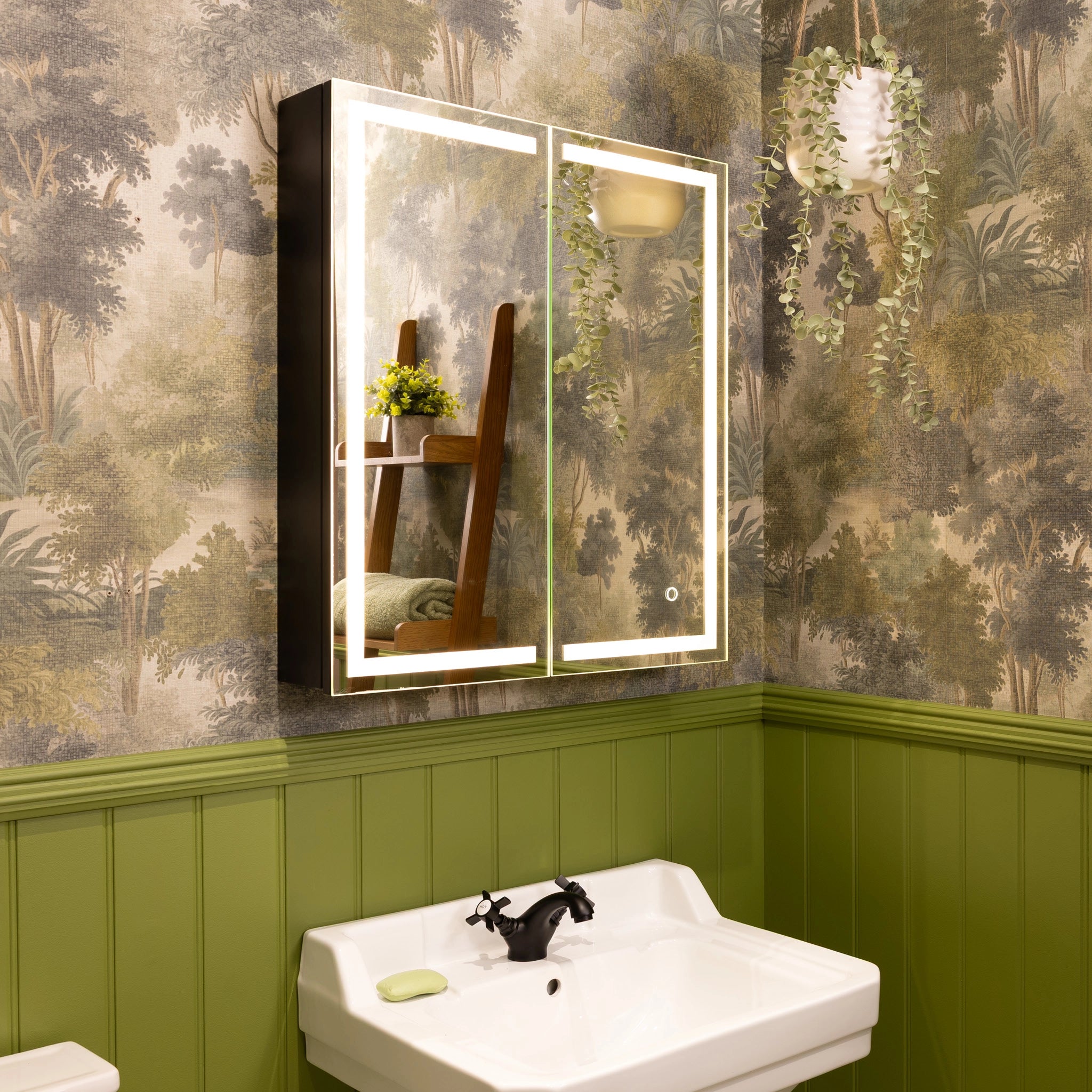 Nocturne Black LED Bathroom Mirror Cabinet #size_600mm-x-700mm