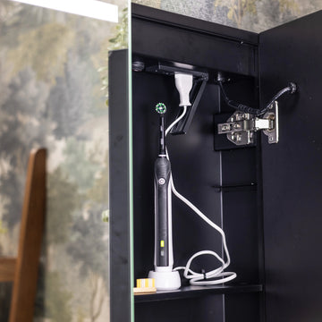 Nocturne Black LED Bathroom Mirror Cabinet #size_600mm-x-700mm