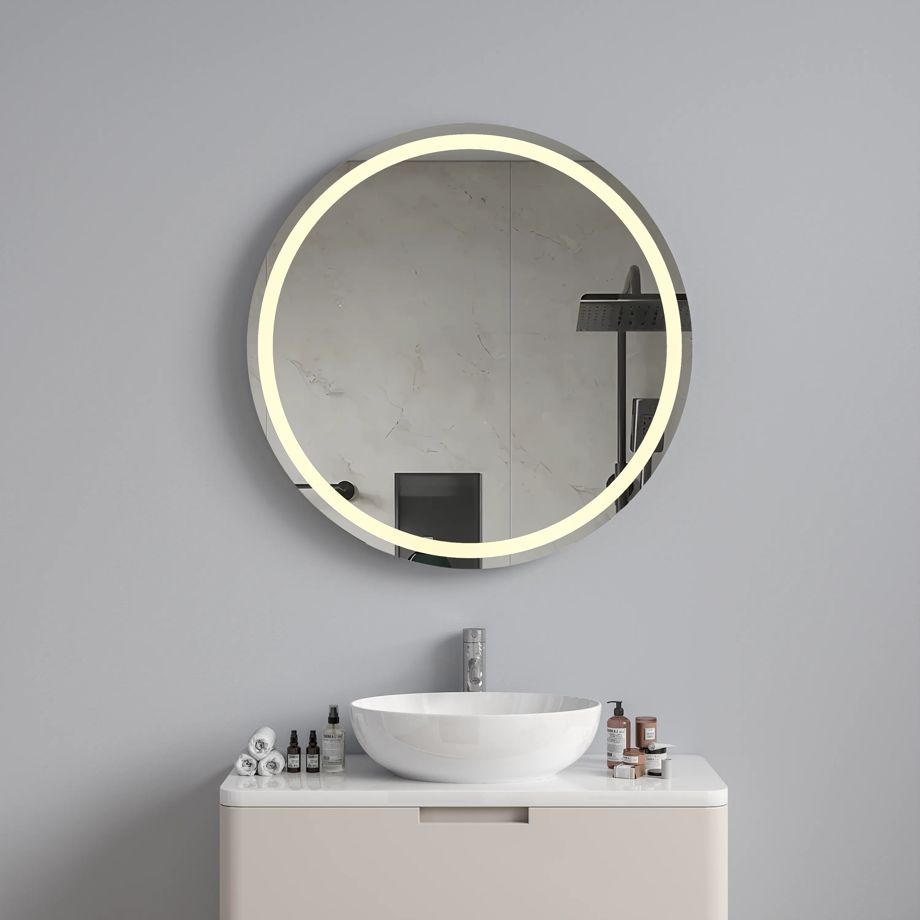 Laurel Round Battery LED Bathroom Mirror #size_600mm