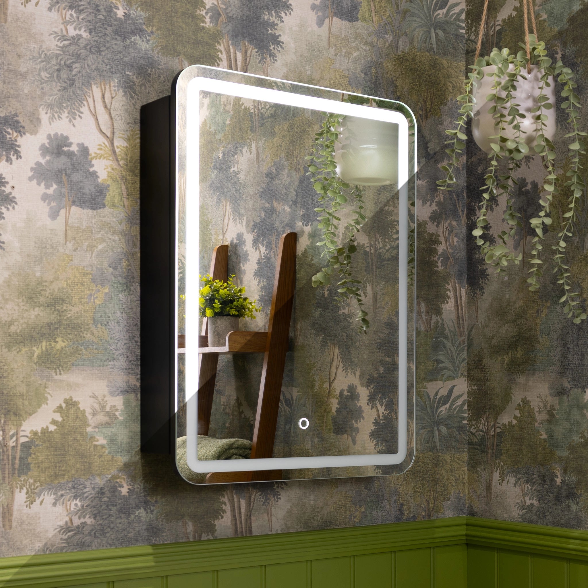 Nocturne Curve Black LED Bathroom Mirror Cabinet #size_400mm-x-600mm