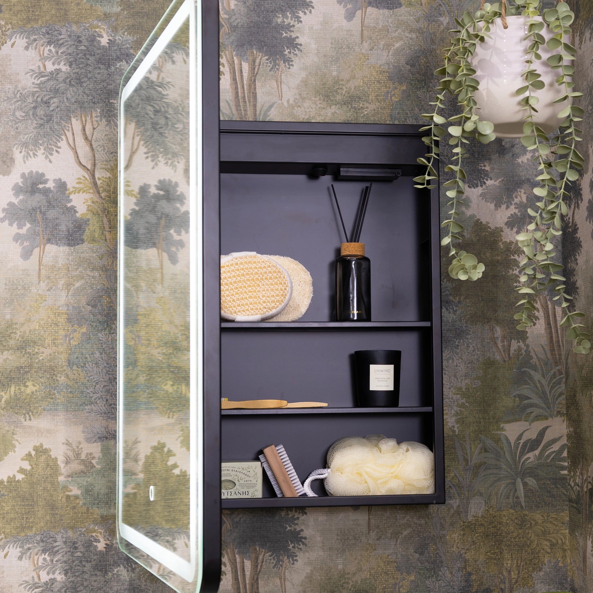 Nocturne Curve Black LED Bathroom Mirror Cabinet #size_500mm-x-700mm