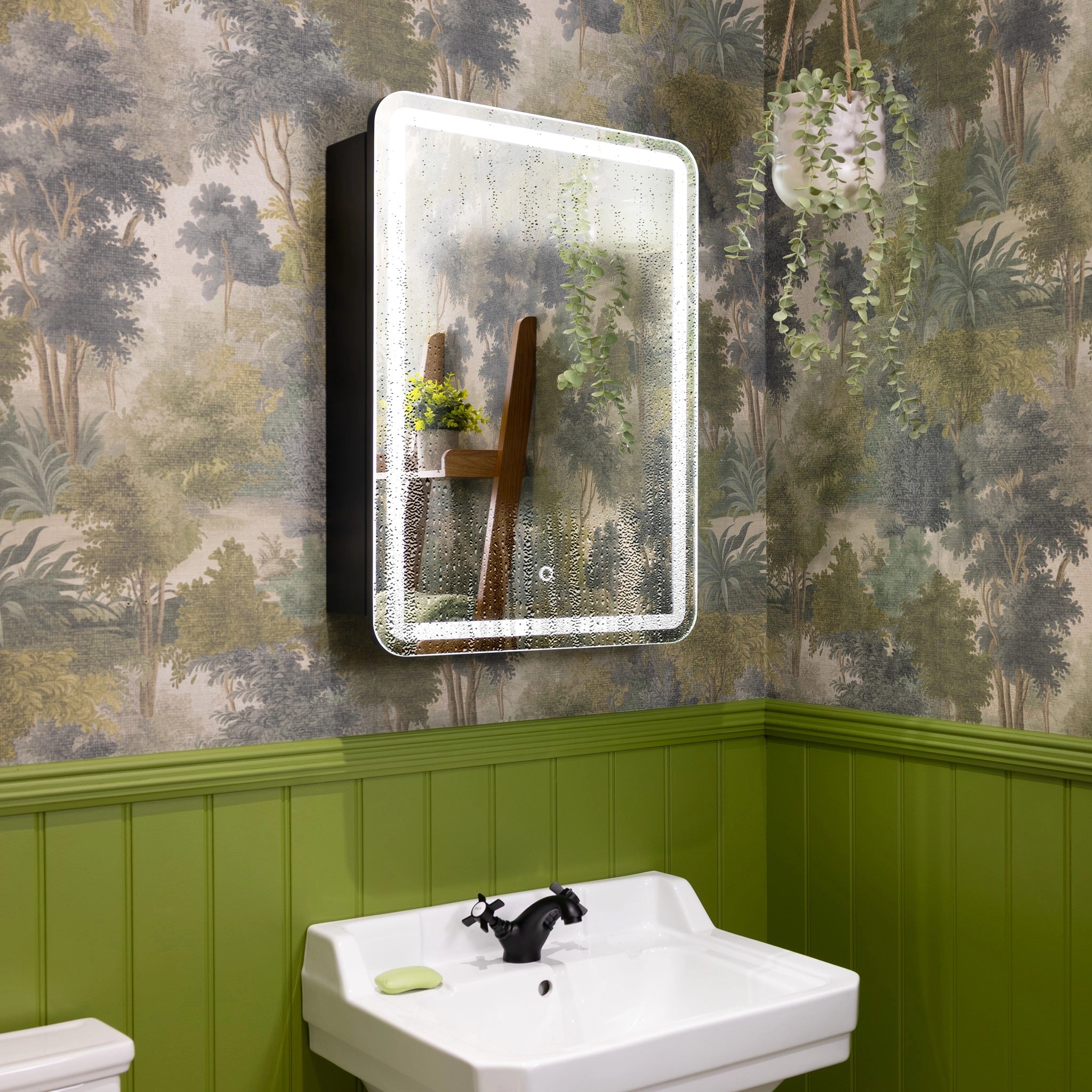 Nocturne Curve Black LED Bathroom Mirror Cabinet #size_400mm-x-600mm