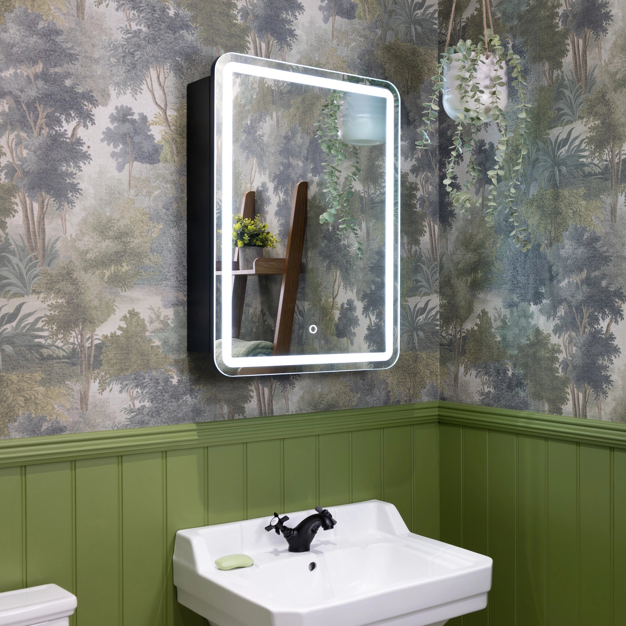 Nocturne Curve Black LED Bathroom Mirror Cabinet #size_500mm-x-700mm