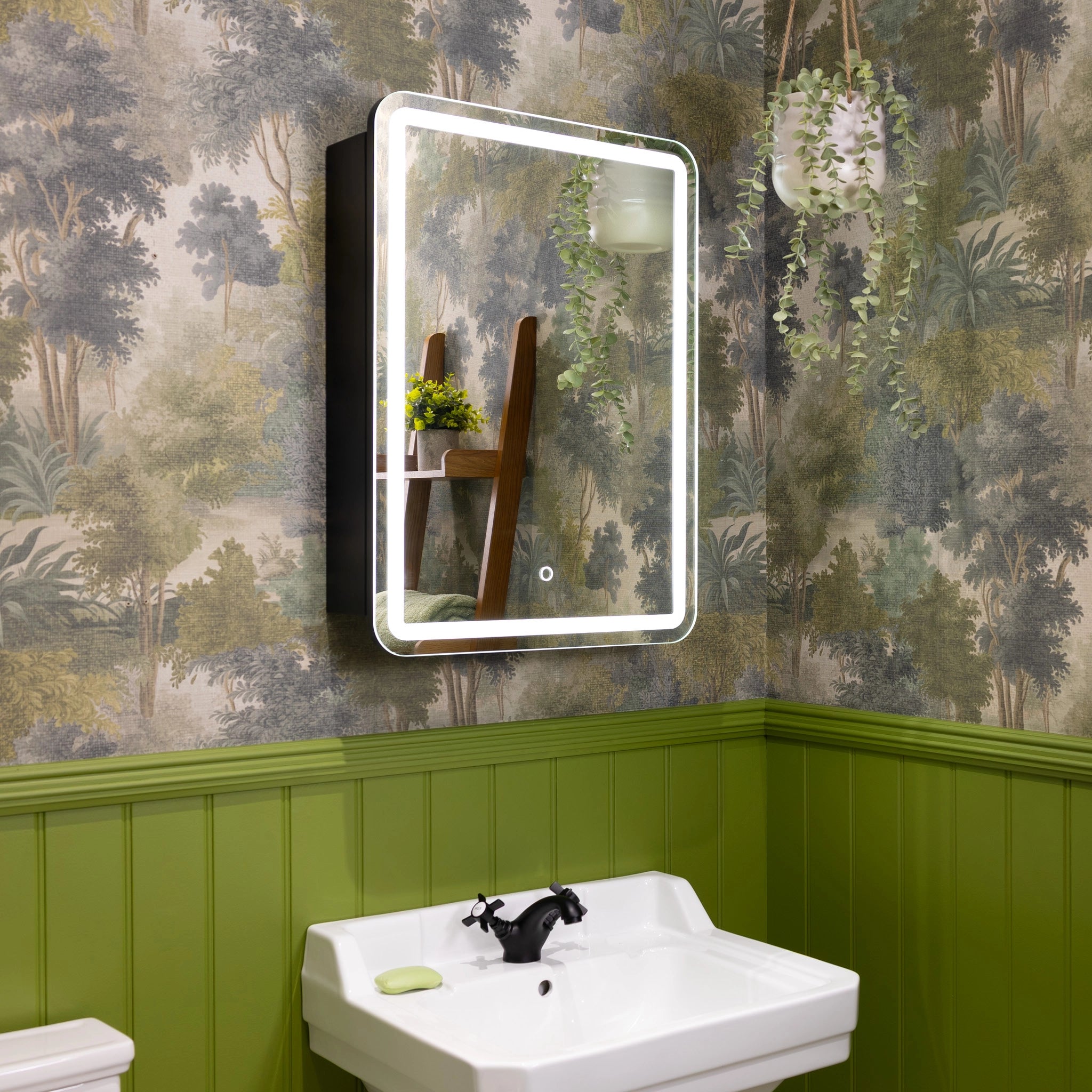 Nocturne Curve Black LED Bathroom Mirror Cabinet #size_500mm-x-700mm