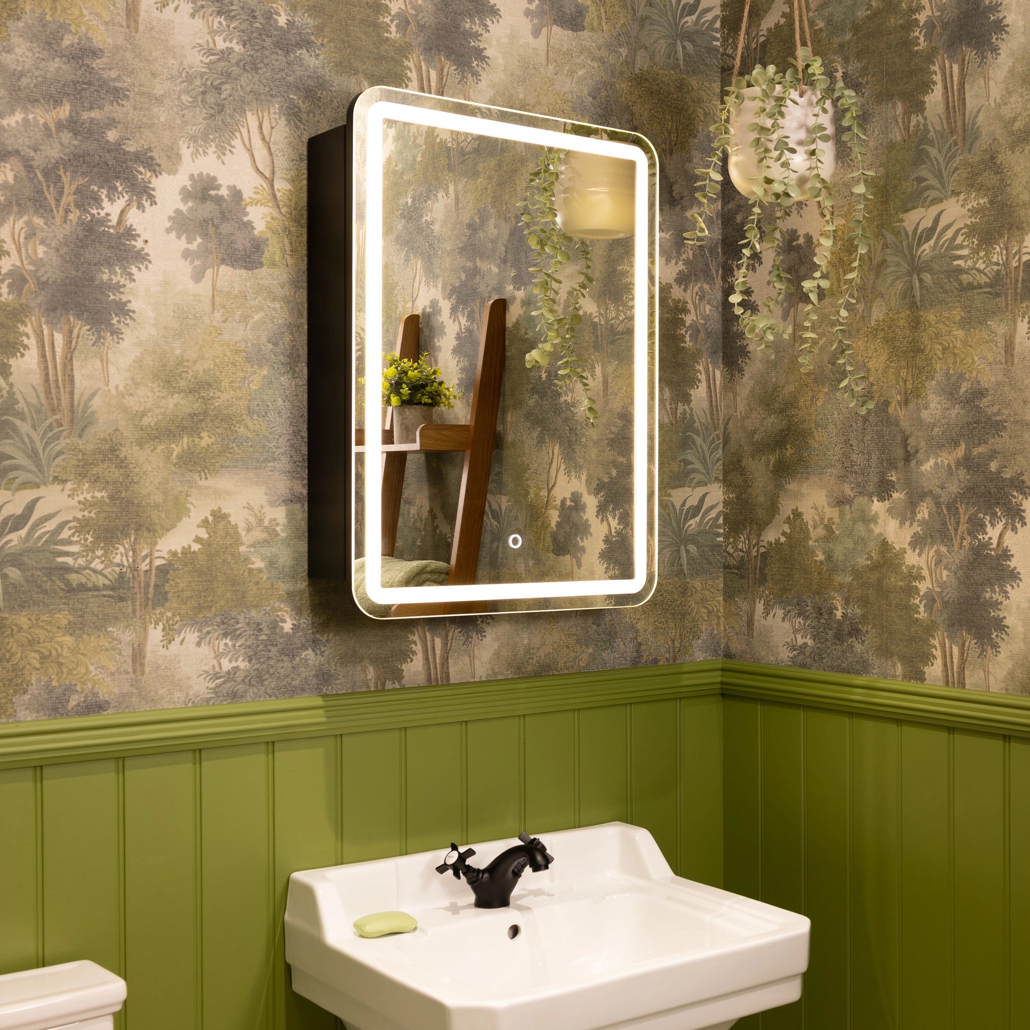 Nocturne Curve Black LED Bathroom Mirror Cabinet #size_500mm-x-700mm