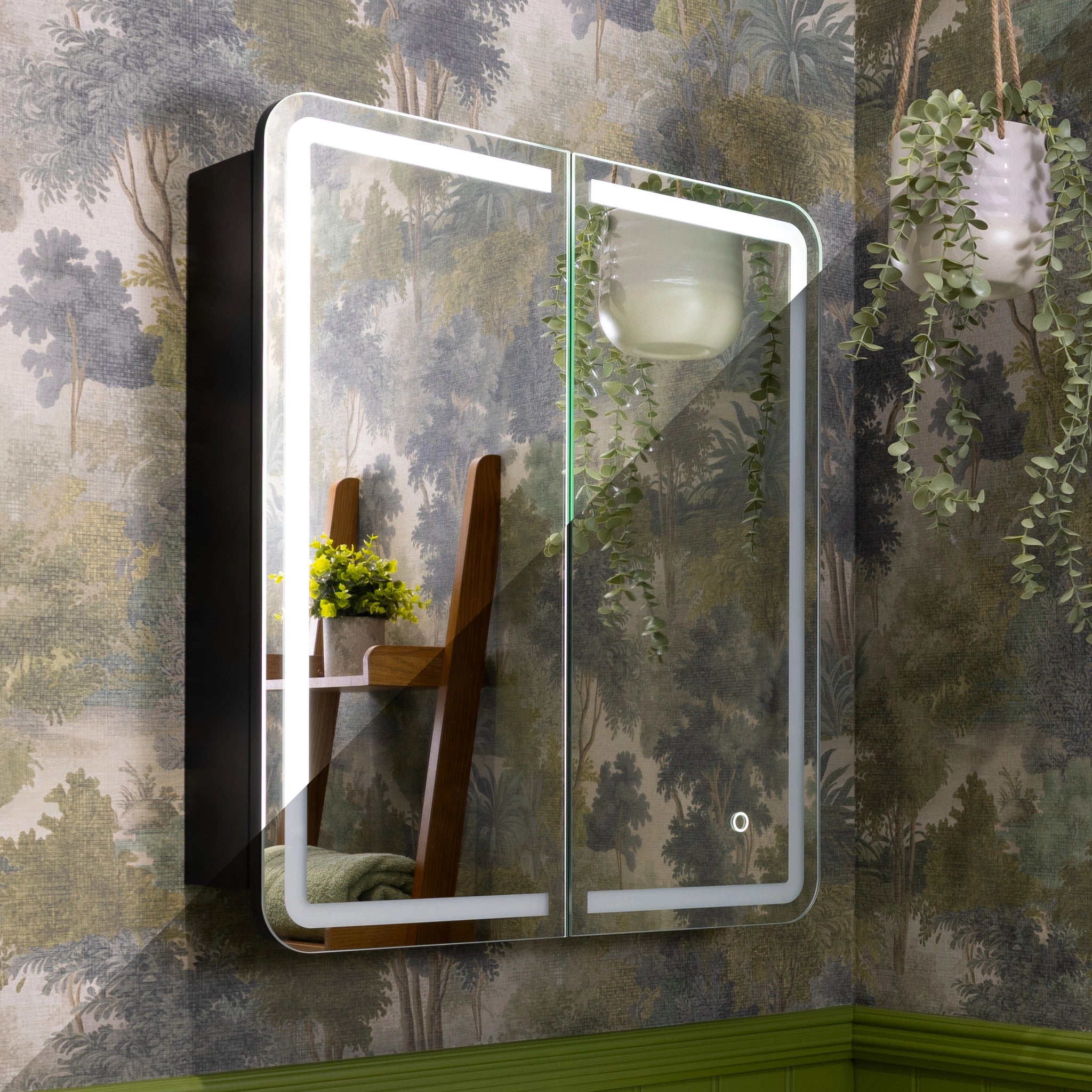 Nocturne Curve Black LED Bathroom Mirror Cabinet #size_600mm-x-700mm