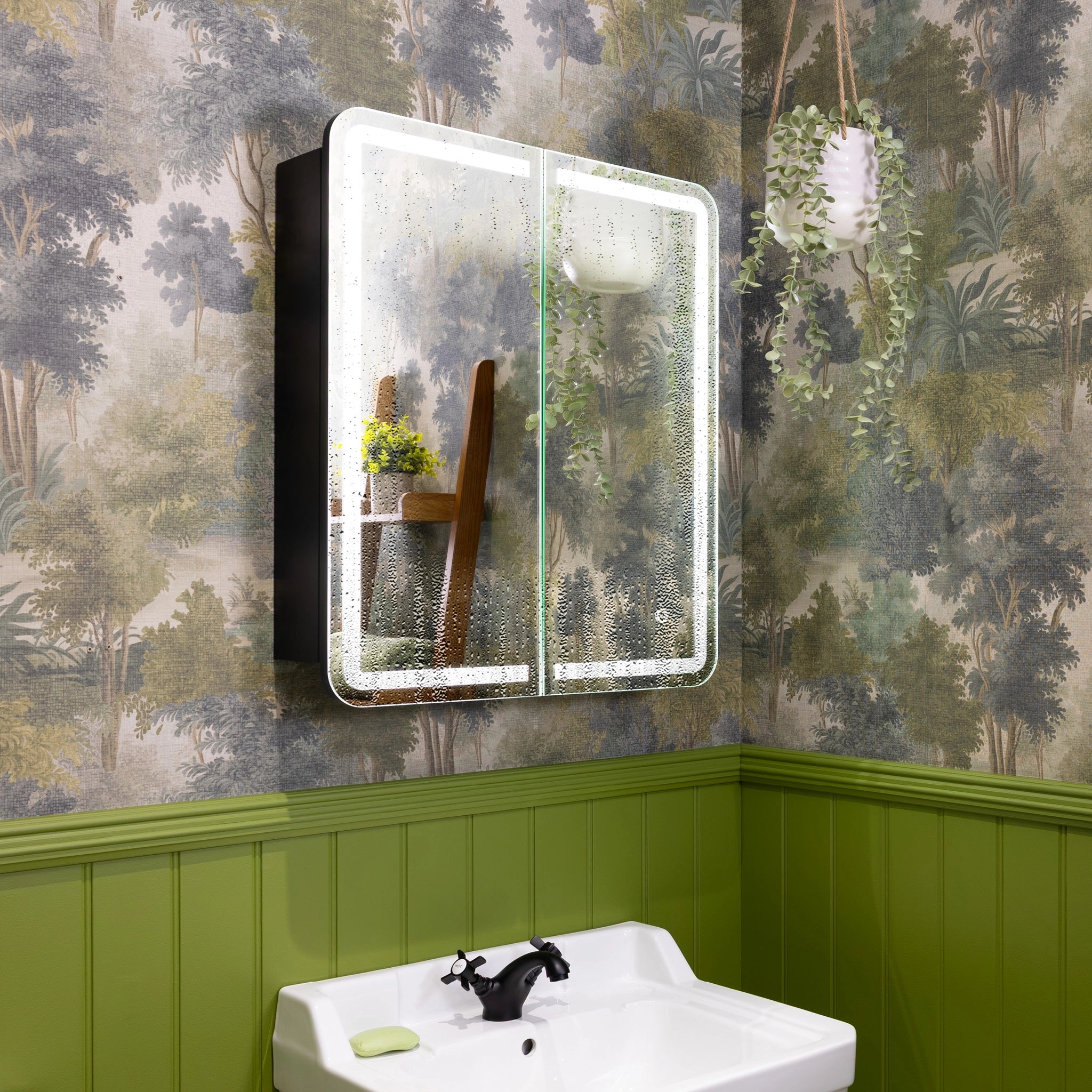 Nocturne Curve Black LED Bathroom Mirror Cabinet #size_600mm-x-700mm